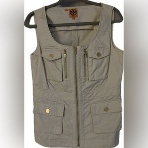 Tory Burch Utility Vest, Cream/Beige with Gold Accents, Size 10